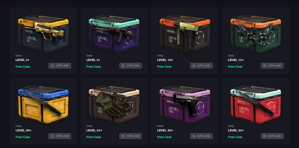 CSGOLuck Daily Free Cases For Each Level