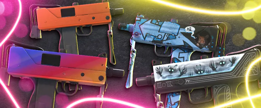 CS2 (CS:GO) Mil-Spec AWP skins: AWP | Capillary with red and blue vein patterns, AWP | Black Nile featuring sleek black and silver wave designs, and AWP | Acheron with skull-themed red and blue artwork. Showcase of popular blue rarity AWP skins against a dynamic dark background with glowing light effects.