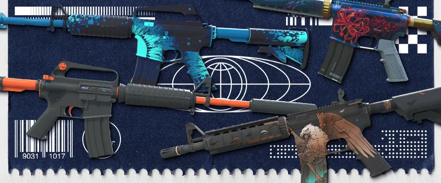 Image of CS2 (CS:GO) Restricted AK-47 skins: AK-47 | Slate with a sleek black design, AK-47 | Orbit Mk01 featuring futuristic red accents, and AK-47 | Blue Laminate with a distinctive blue woodgrain pattern. These purple rarity CS:GO skins highlight unique visual styles and are popular among CS2 players.