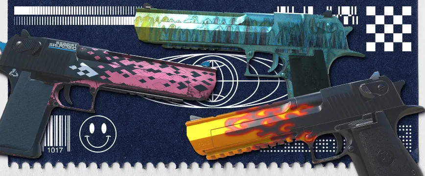 Image of CS2 (CS:GO) Restricted AK-47 skins: AK-47 | Slate with a sleek black design, AK-47 | Orbit Mk01 featuring futuristic red accents, and AK-47 | Blue Laminate with a distinctive blue woodgrain pattern. These purple rarity CS:GO skins highlight unique visual styles and are popular among CS2 players.