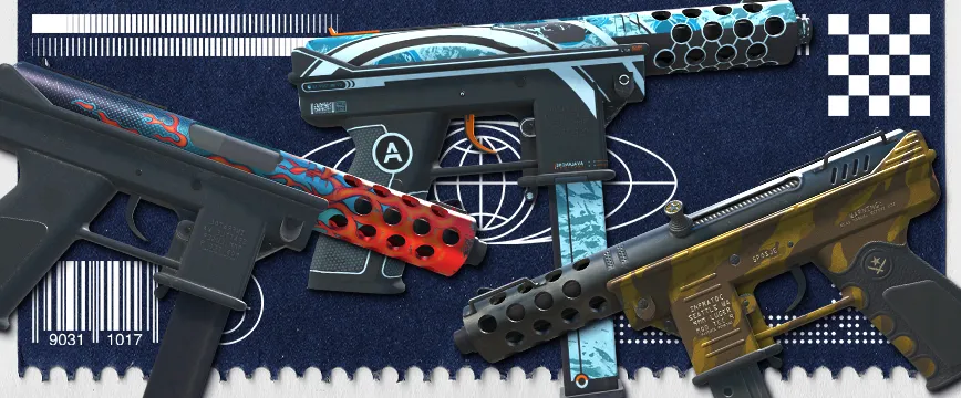 Image of CS2 (CS:GO) Restricted AK-47 skins: AK-47 | Slate with a sleek black design, AK-47 | Orbit Mk01 featuring futuristic red accents, and AK-47 | Blue Laminate with a distinctive blue woodgrain pattern. These purple rarity CS:GO skins highlight unique visual styles and are popular among CS2 players.