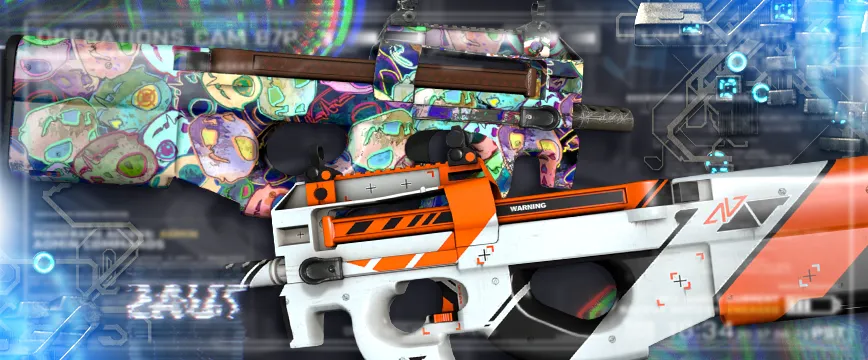 Image showcasing Covert (Red) AK-47 skins in CS:GO: AK-47 | Inheritance featuring an elegant white and blue ornamental design, AK-47 | Neon Revolution with a bold neon pink and green anarchist graffiti style, and AK-47 | Leet Museo showcasing a vibrant patchwork of abstract and geometric artwork. These Red rarity skins CS:GO are highly sought after for their unique aesthetics and detailed designs.